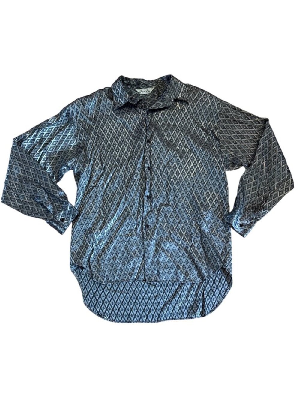 Sun Lai Button Up Shirt Womens Med Long Sleeve Silver Black Metallic Sheen